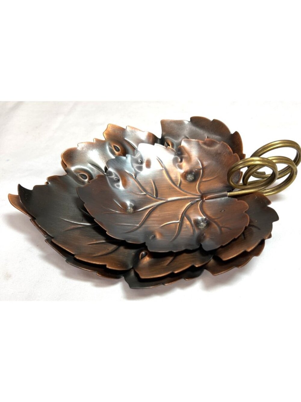 Set Of 3 Vintage Coppercraft Guild Leaf Shaped Trinket Dish Tray Copper Tauton M